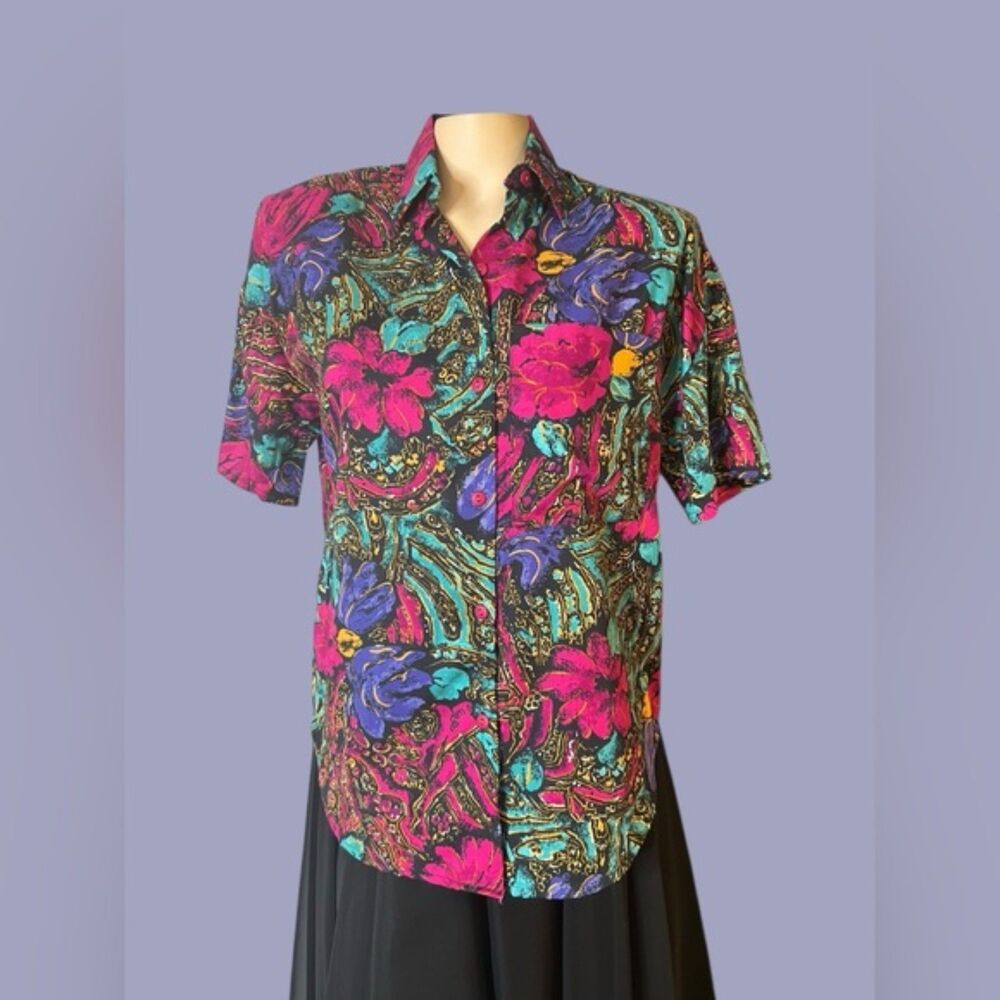 Michele Leslie Vintage Floral Shirt – Made in USA – Size Medium (8/10)